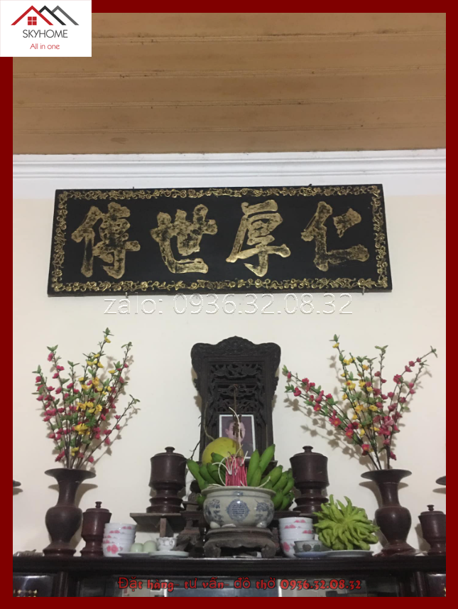 Hoành phi gỗ phòng thờ chữ NHÂN HẬU THẾ TRUYỀN